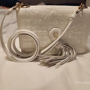 Versace White Quilted Crossbody Bag with Gold Accents